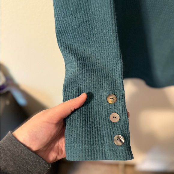 Teal Waffle Knit Long Sleeve Top - Picture 3 of 6
